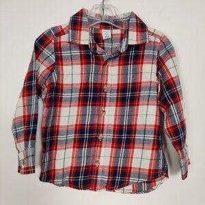 Old Navy Boys Shirt Size 3T Plaid Red Navy White Cotton Button Down Casual Comfy